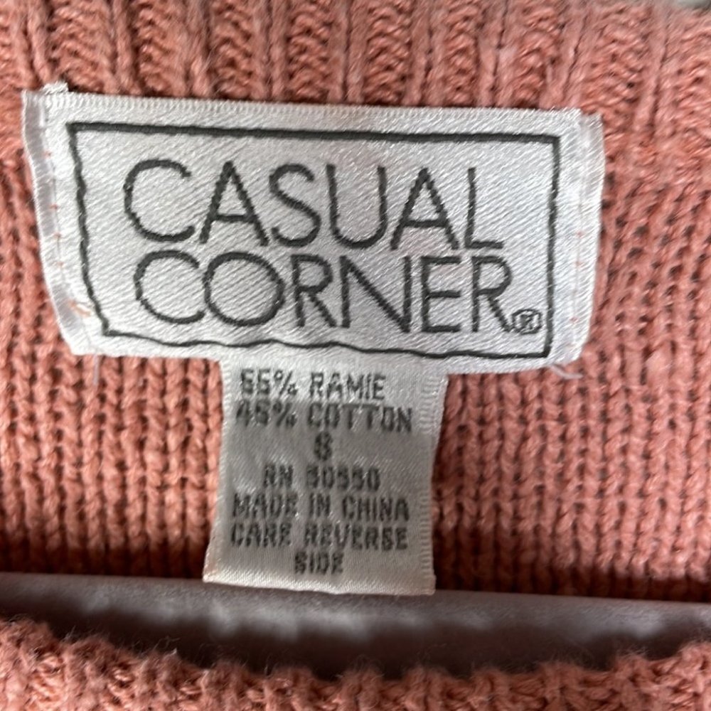 Vintage 90s Casual Corner Small Pink Dainty Crochet Knit Heavy Cozy Sweater - Picture 5 of 8